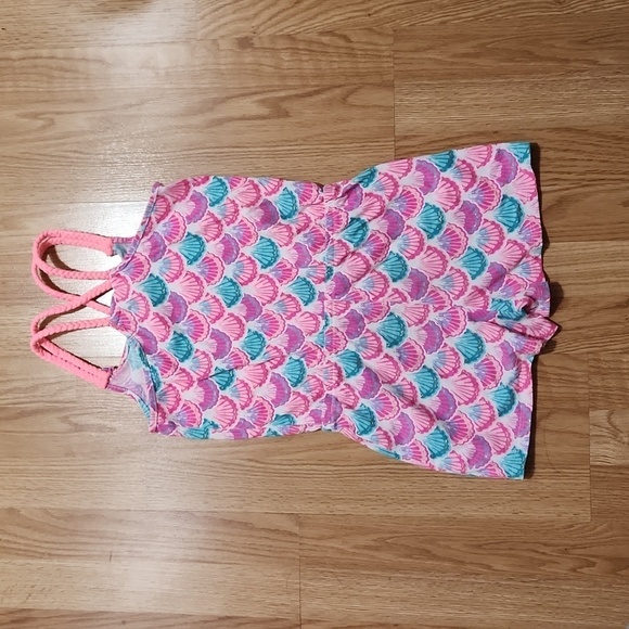Tommy Bahama Girls Romper M 7/8) Cotton White Pink Teal Shells Tropical - Picture 2 of 4